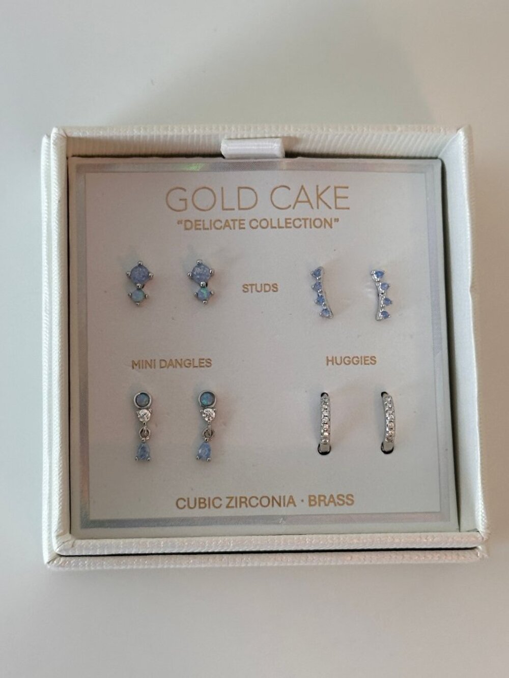 Gold Cake Delicate Collection Cubic Zirconia Brass Earrings Set